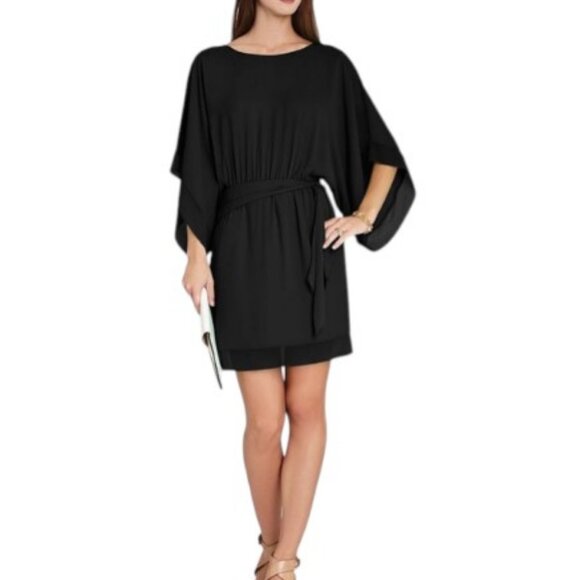 BCBGMaxAzria Lois Georgette black kimono dress size L - Picture 1 of 8